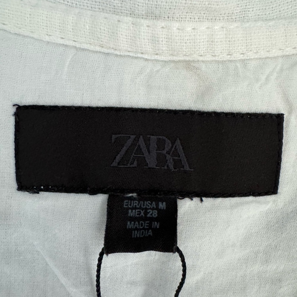 Zara NWT Cotton Linen blend Peter Pan Embroidered Collar Pleated Balletcore Dres - Picture 2 of 8